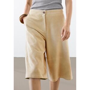 Massimo Dutti Tan Suede Leather Culotte Shorts Wide Leg Beige NWT Size S 5328